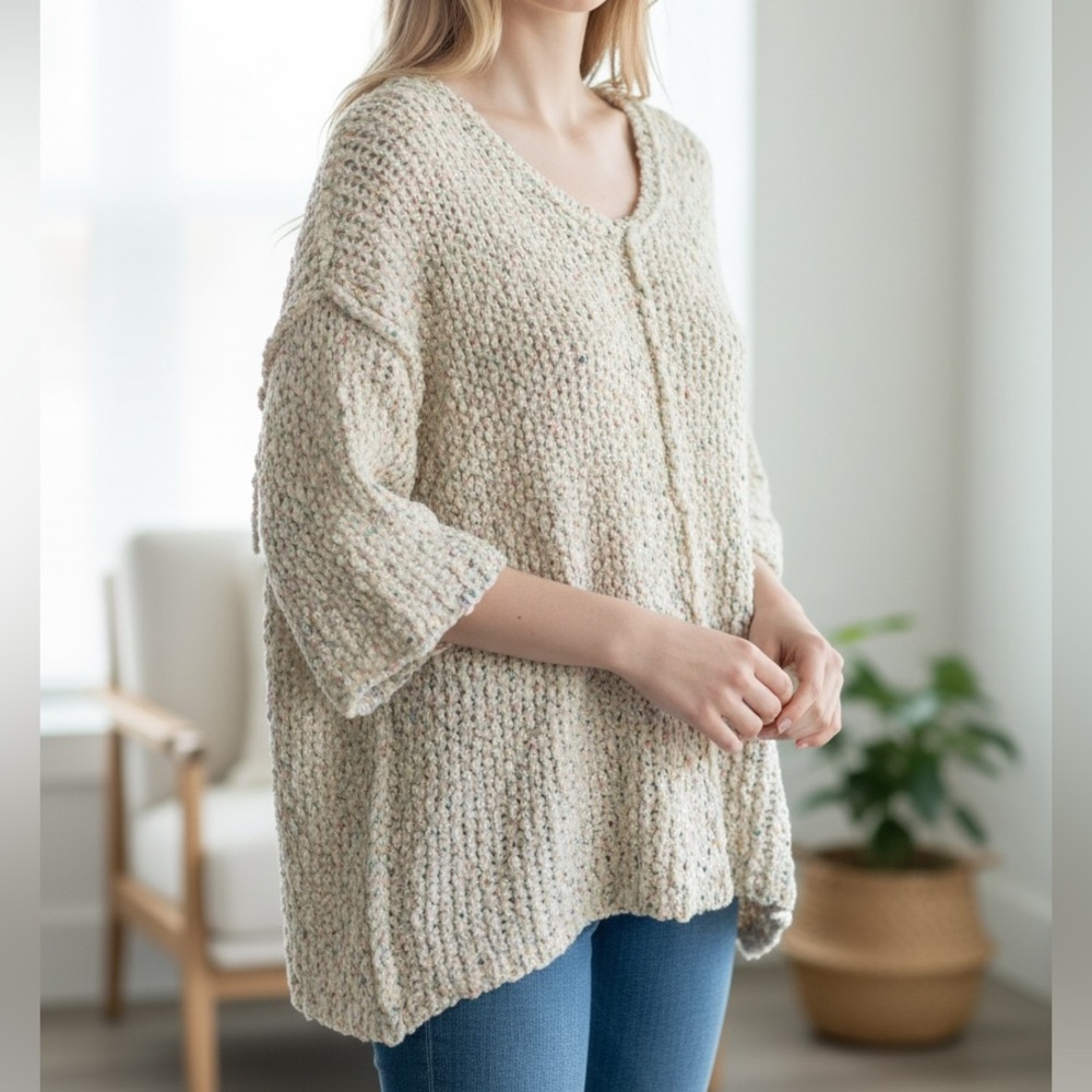 Pol Women's Cream Multicolor Knit Top Sz M